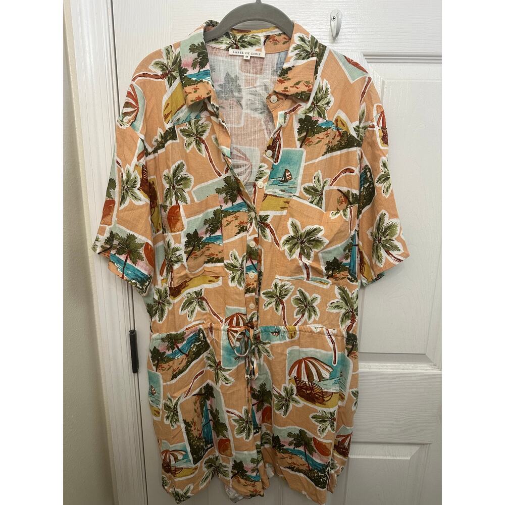 Label of Love Linen blend Hawaiian tropical print romper size medium